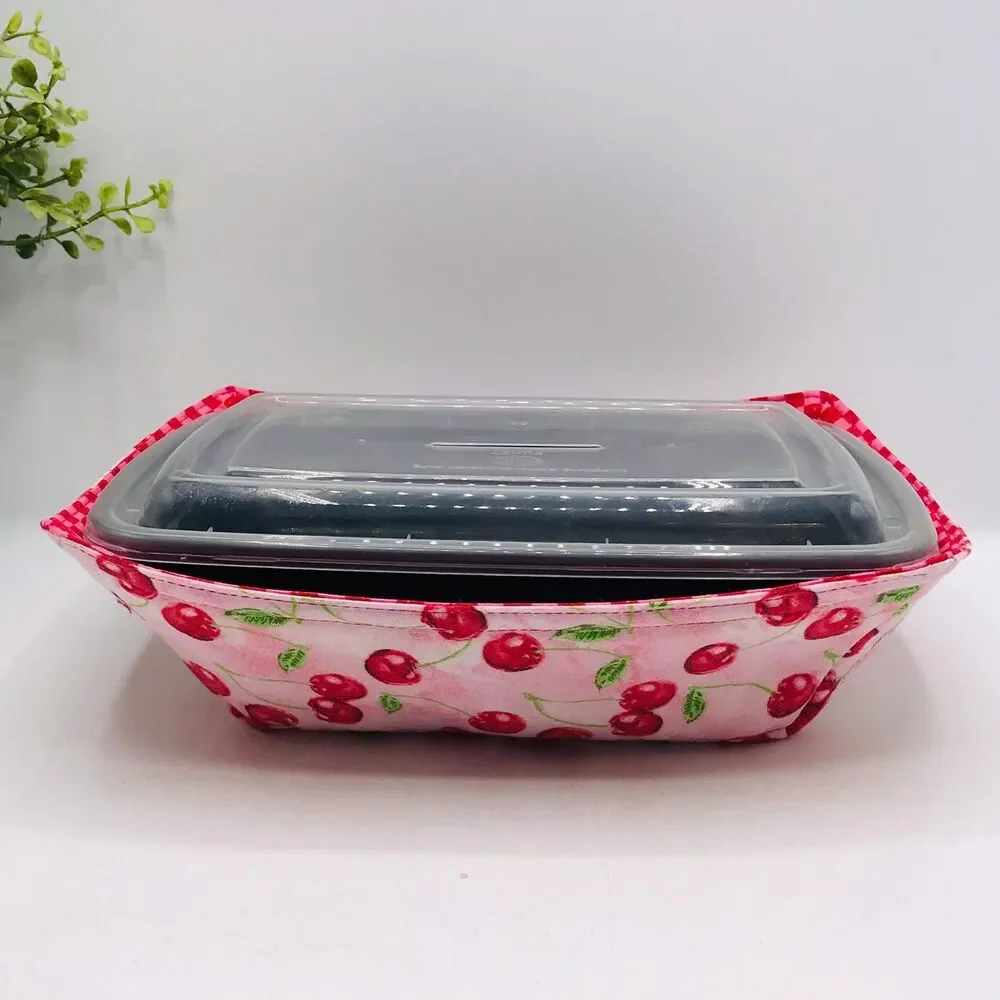 Microwave Takeout Container Cozy: Reversible Cherries Kitchen Cottage Core